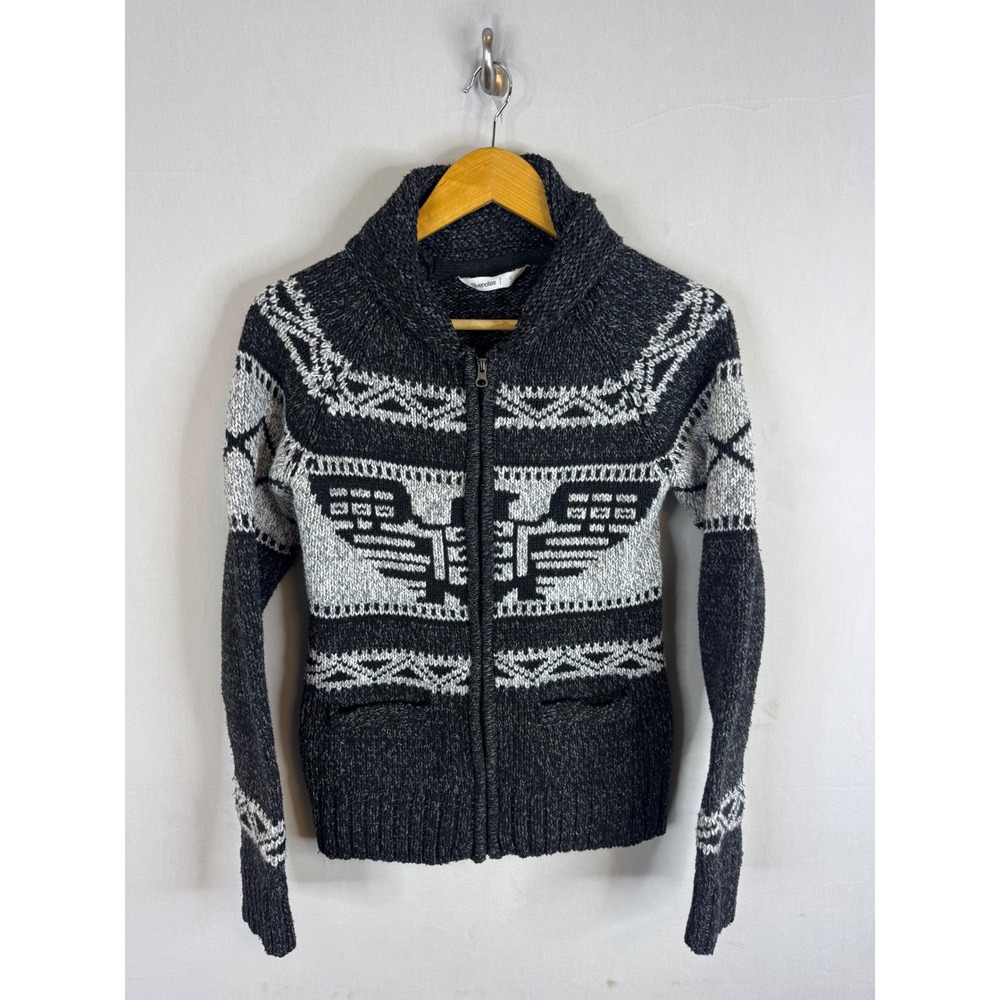 Bluenotes Gray Thunderbird Cowciahn Eagle Zip Cardigan Sweater S Shawl Collar